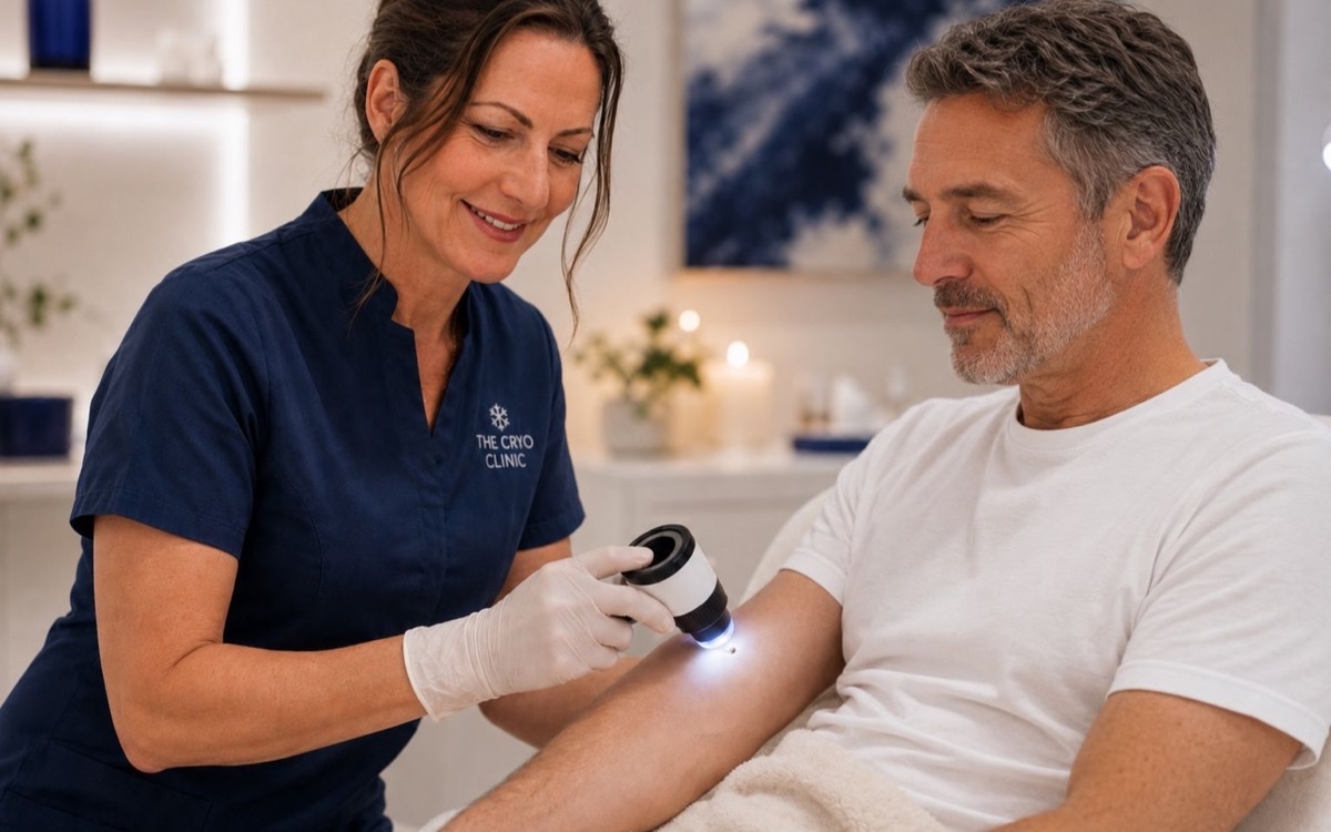 A nurse-led mole and skin screening assessment at The Cryo Clinic.