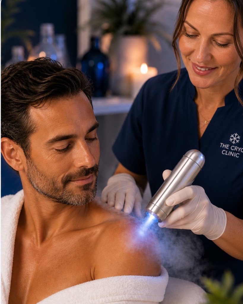 A targeted localised cryotherapy session in progress at The Cryo Clinic.