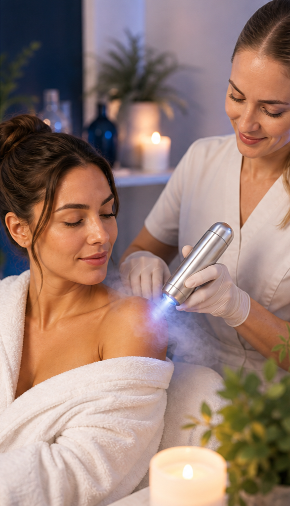 A targeted localised cryotherapy session in progress at The Cryo Clinic.