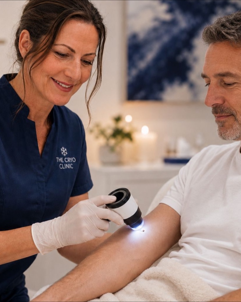 A nurse-led mole and skin screening assessment at The Cryo Clinic.